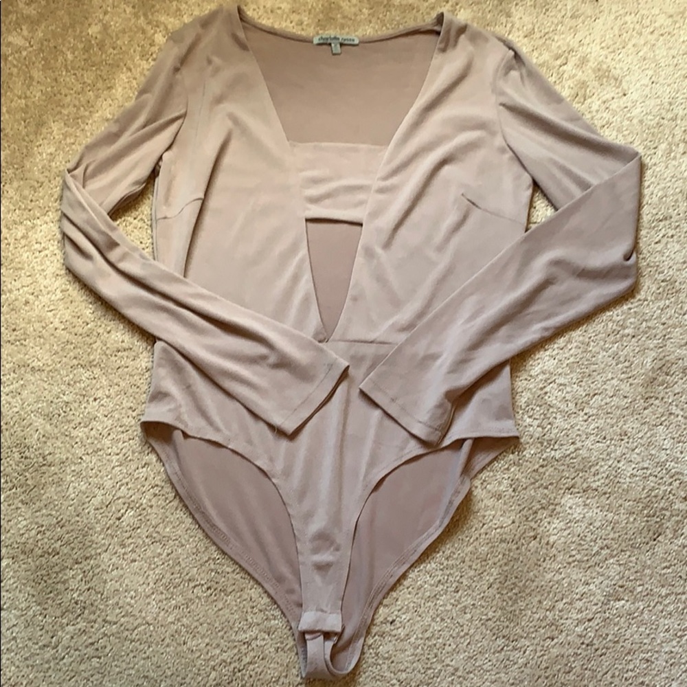 Tan long sleeve cut out body suit!